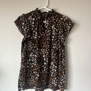 Vibrant Floral Top with Ruffle Neck